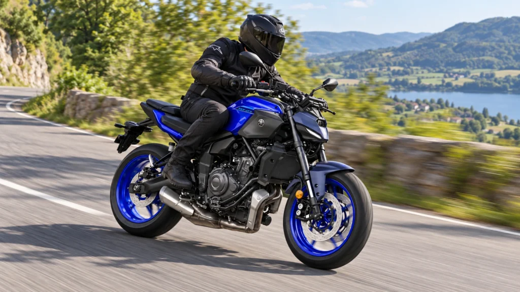 Blue Yamaha MT 07 on Scenic Road