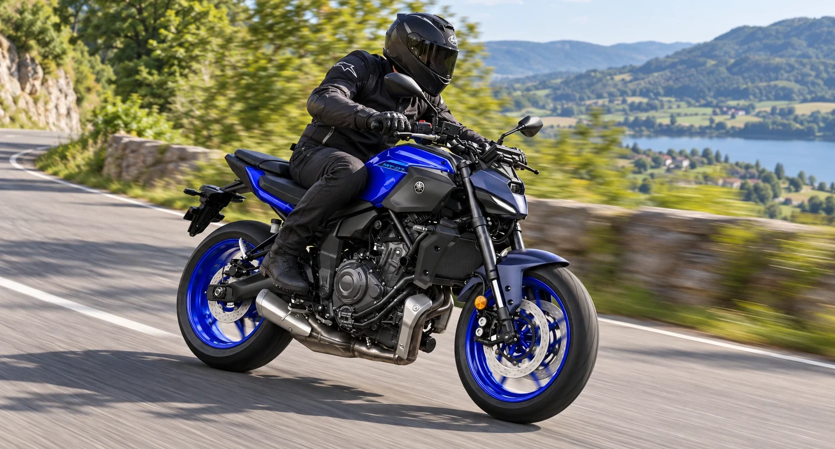 Blue Yamaha MT 07 on Scenic Road