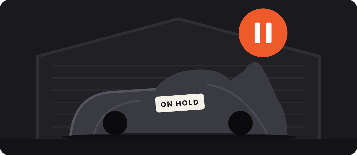 Is the Rego Hike Killing New Zealand's Motorcycle Industry? 6 Illustration of a covered motorcycle in a garage with an ON HOLD tag and a pause symbol